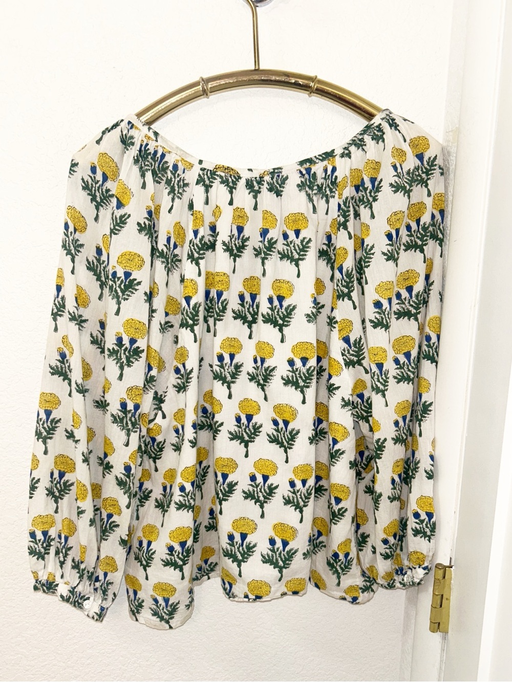 EMERSON FRY India Collection The Lucy Puff Sleeve Keyhole Blouse in White SZ: L - Picture 16 of 16